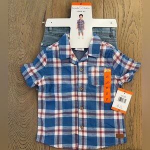 NWT Koala Kids Plaid Button Up Short Denim Set Toddler Boy 2T Blue Red 4th July